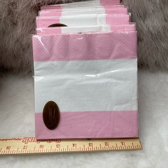 Lot of 7 Caspari Bandol Striped Petal Pink 20 Triple Ply Napkins 33cmx33cm - Picture 5 of 6